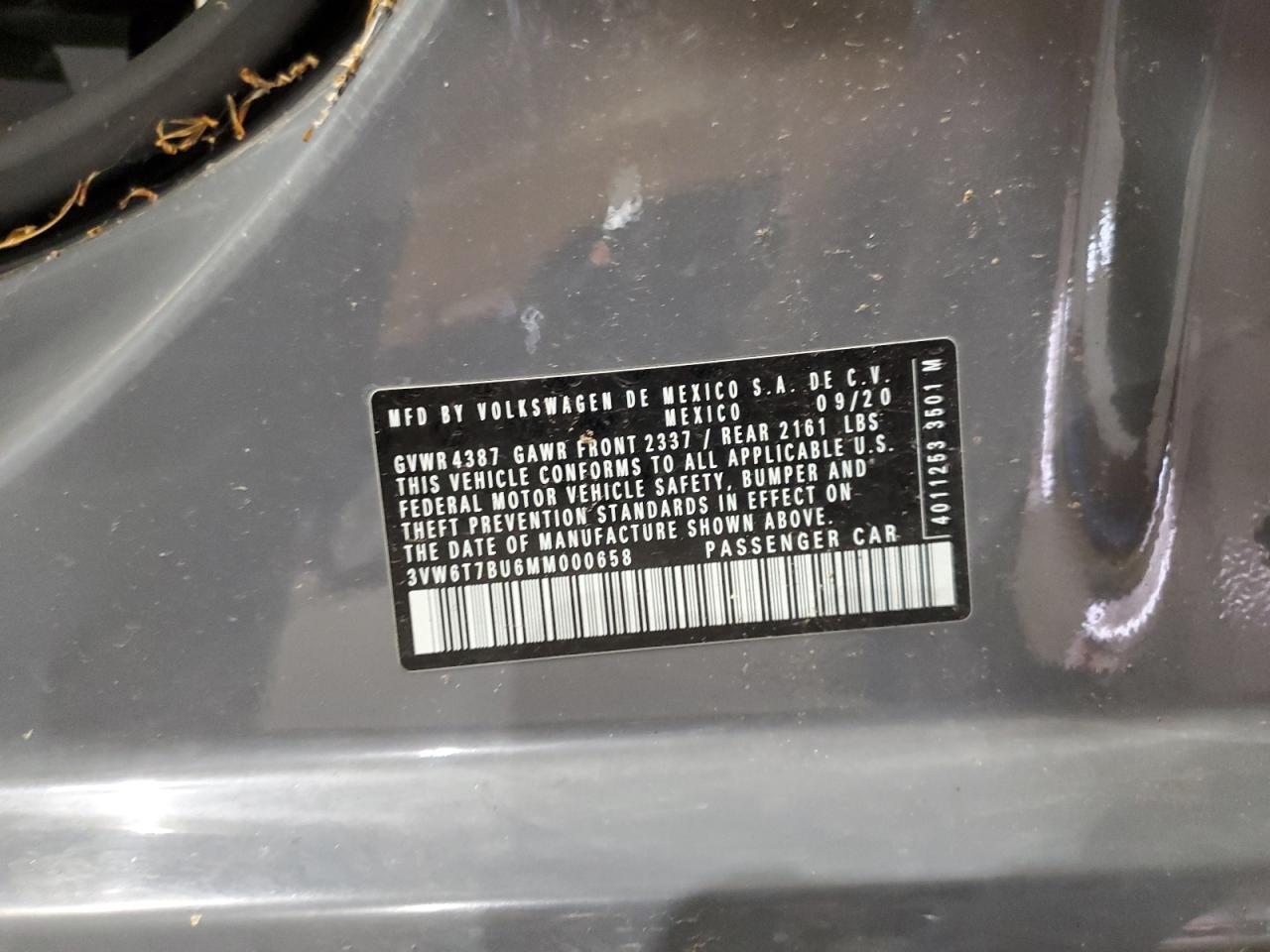 2021 Volkswagen Jetta Gli VIN: 3VW6T7BU6MM000658 Lot: 71426765