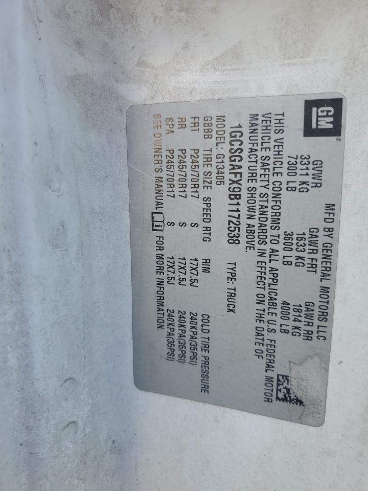 2011 Chevrolet Express G1500 VIN: 1GCSGAFX9B1172538 Lot: 81620425