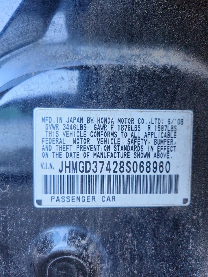 2008 Honda Fit VIN: JHMGD37428S068960 Lot: 83995945