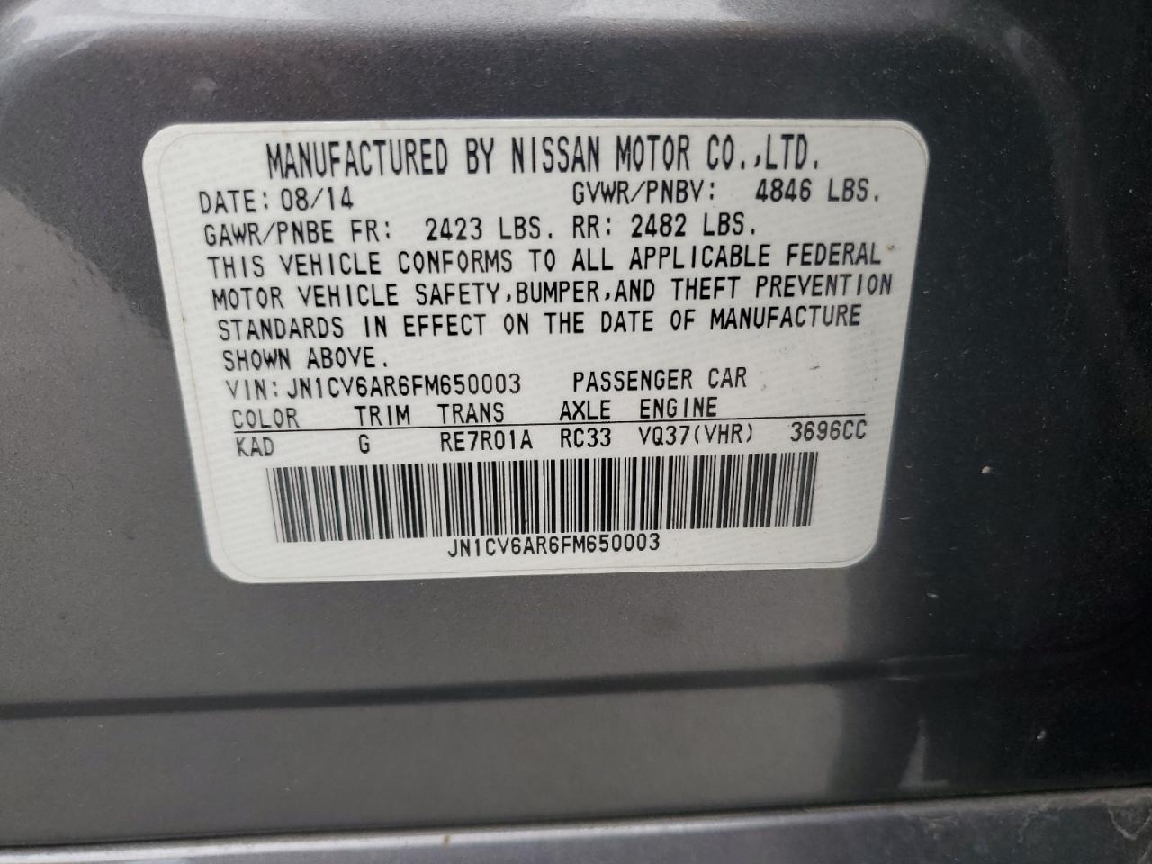 2015 Infiniti Q40 VIN: JN1CV6AR6FM650003 Lot: 81673905