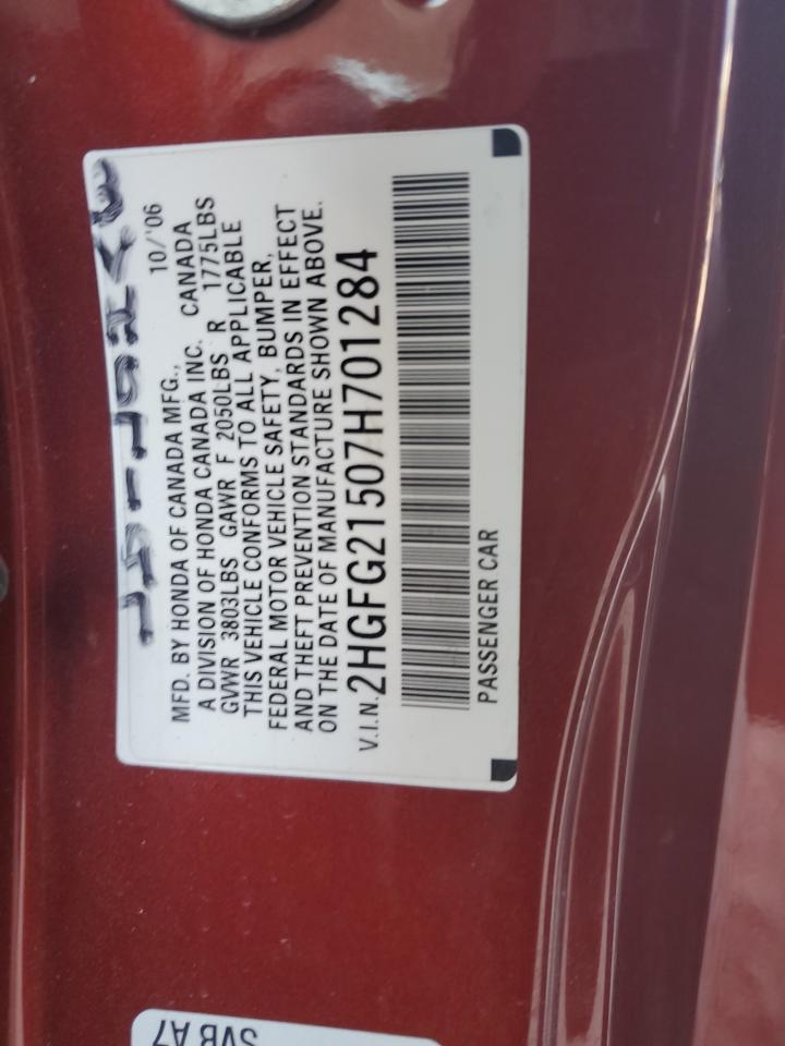 2007 Honda Civic Si VIN: 2HGFG21507H701284 Lot: 80503095