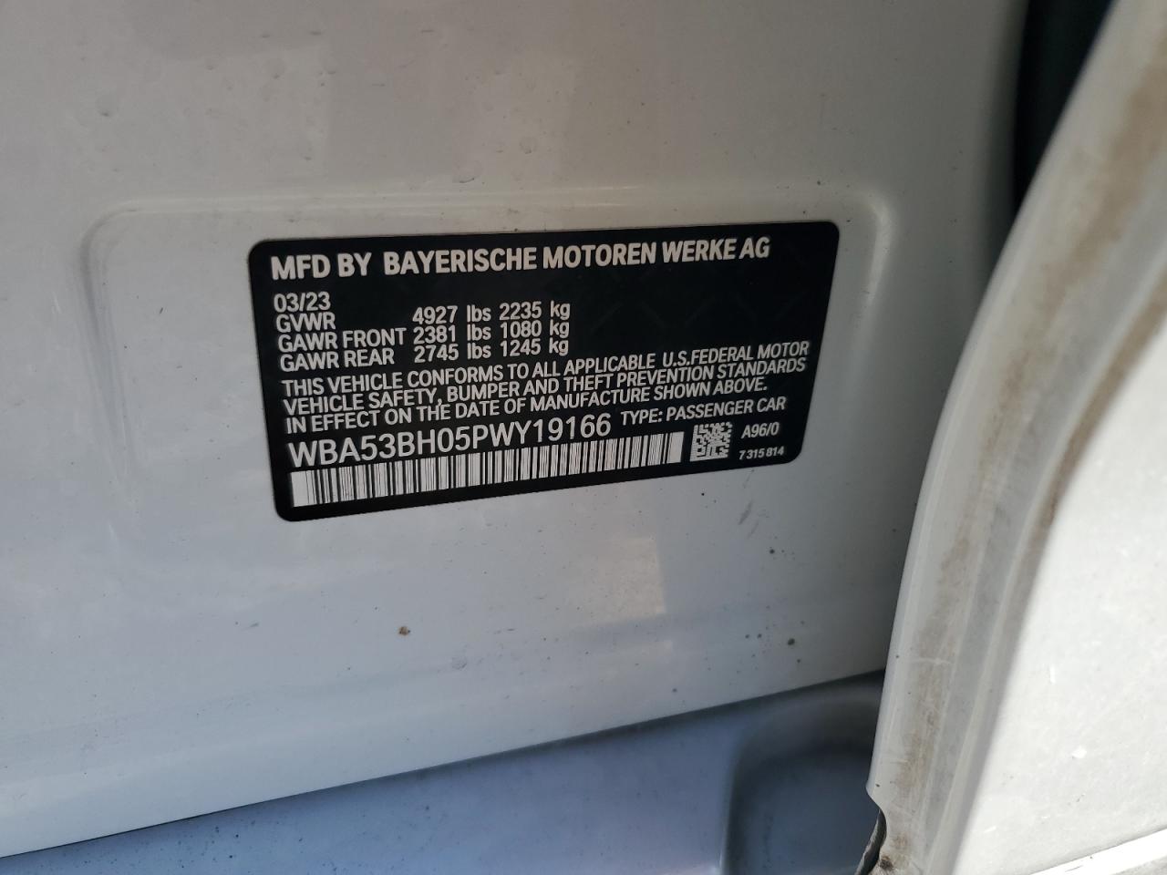 2023 BMW 530 I VIN: WBA53BH05PWY19166 Lot: 81840745