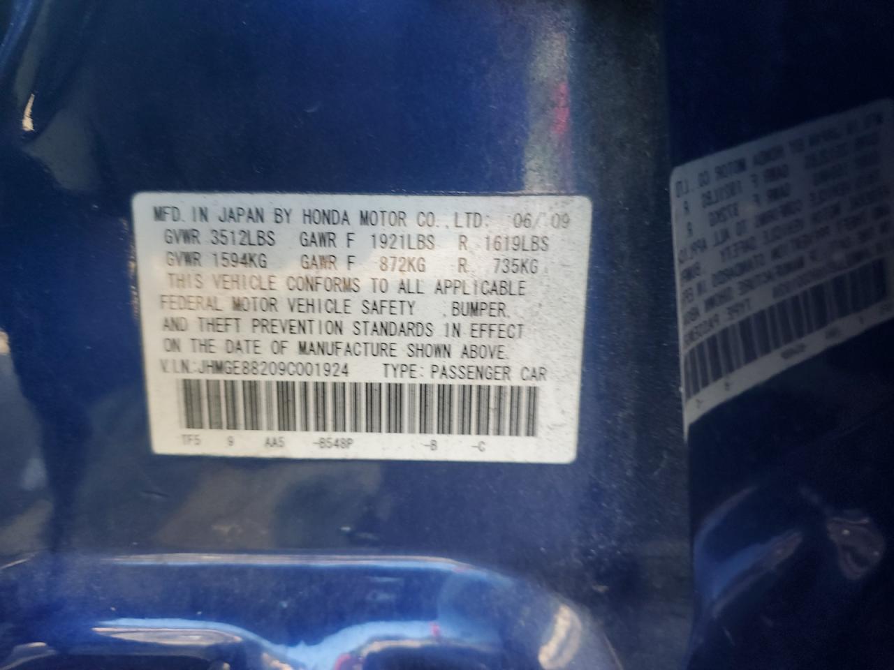 2009 Honda Fit VIN: JHMGE88209C001924 Lot: 71460195