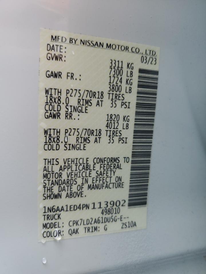2023 Nissan Titan Sv VIN: 1N6AA1ED4PN113902 Lot: 84465505