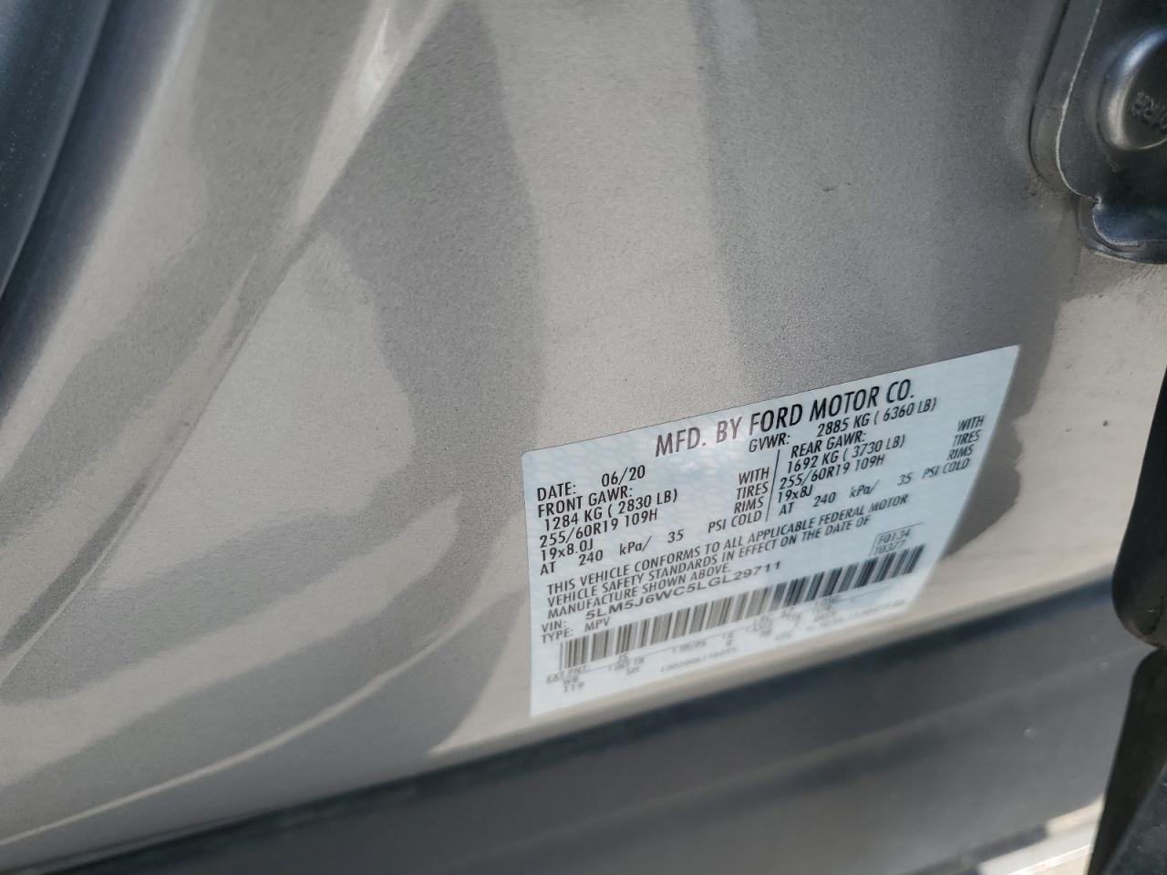 2020 Lincoln Aviator VIN: 5LM5J6WC5LGL29711 Lot: 70314055