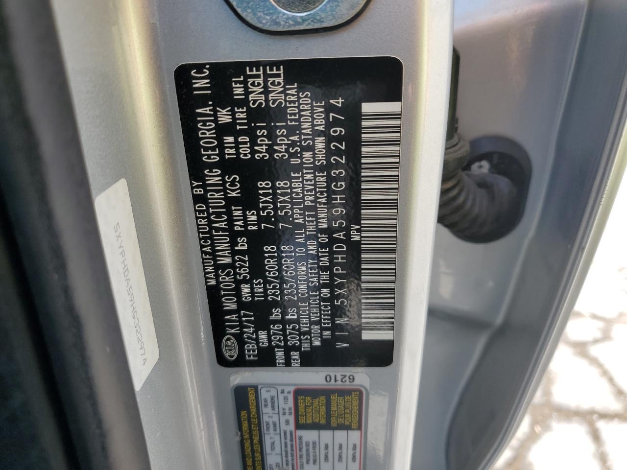 2017 Kia Sorento Ex VIN: 5XYPHDA59HG322974 Lot: 80626725