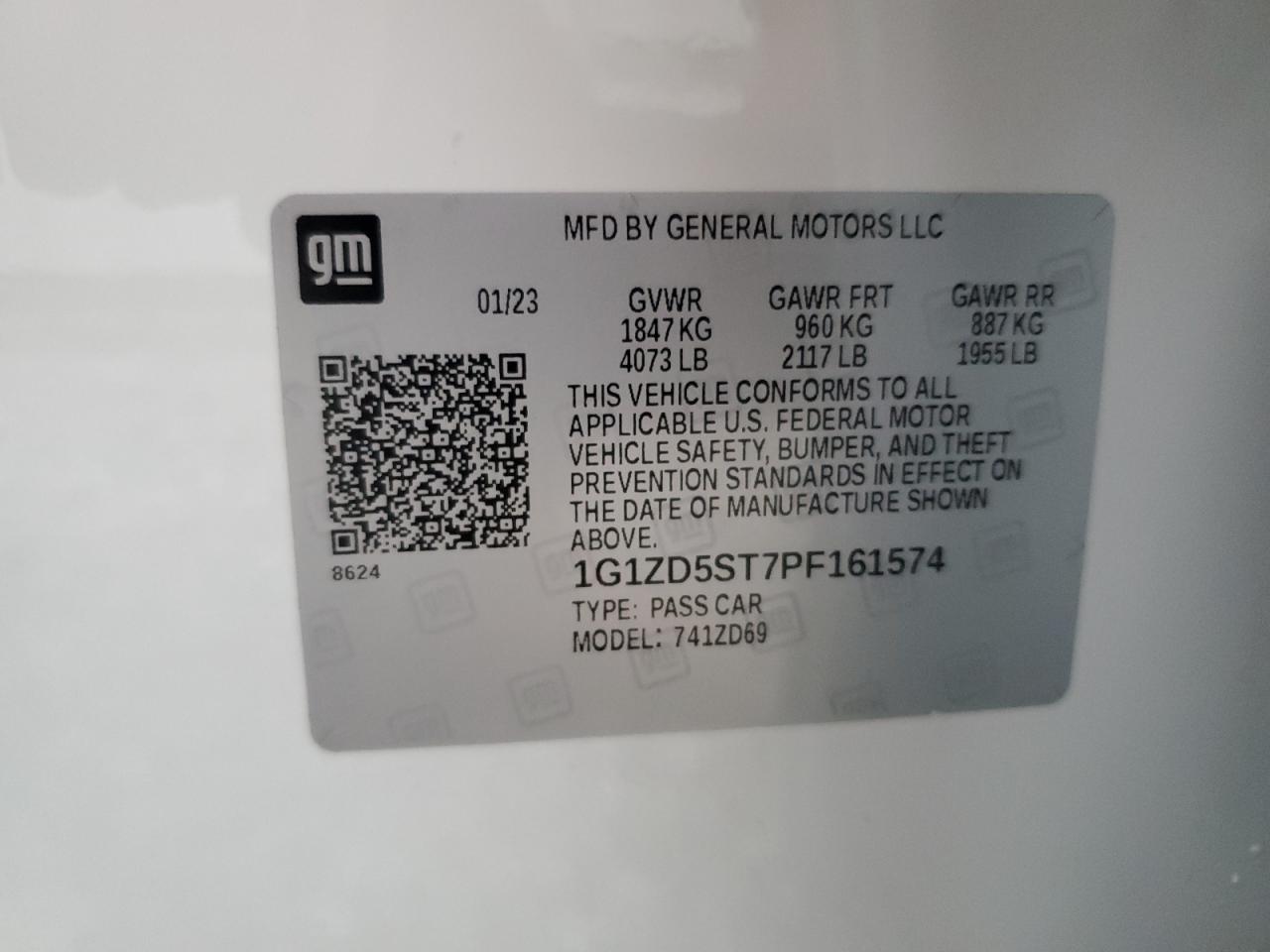 2023 Chevrolet Malibu Lt VIN: 1G1ZD5ST7PF161574 Lot: 71599875