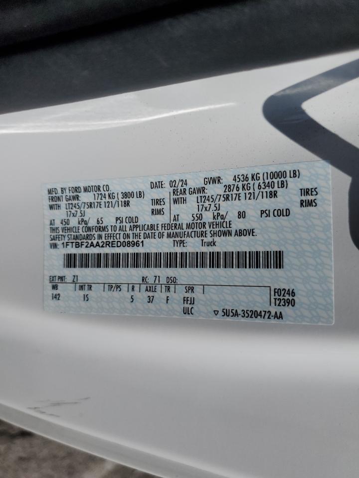 2024 Ford F250 Super Duty VIN: 1FTBF2AA2RED08961 Lot: 80819465