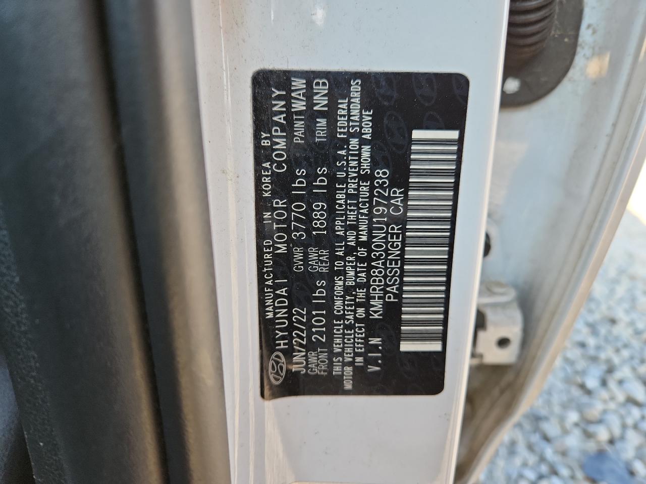 2022 Hyundai Venue Se VIN: KMHRB8A30NU197238 Lot: 80128155