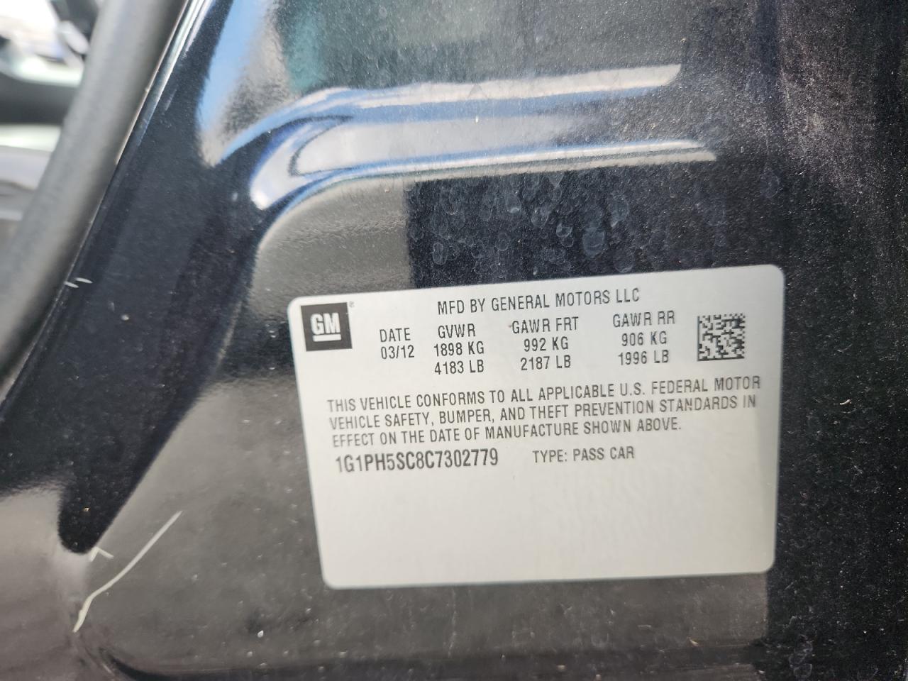 2012 Chevrolet Cruze Ltz VIN: 1G1PH5SC8C7302779 Lot: 83859095