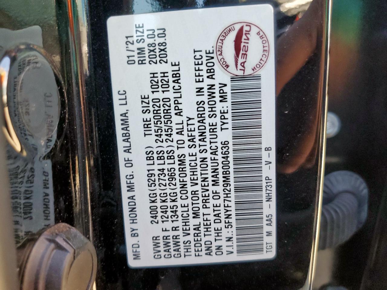 2021 Honda Passport Sport VIN: 5FNYF7H29MB004636 Lot: 81696065