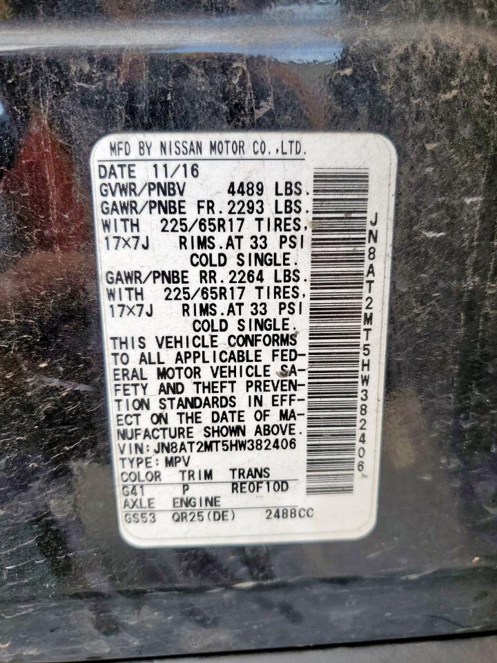 2017 Nissan Rogue S VIN: JN8AT2MT5HW382406 Lot: 81507575