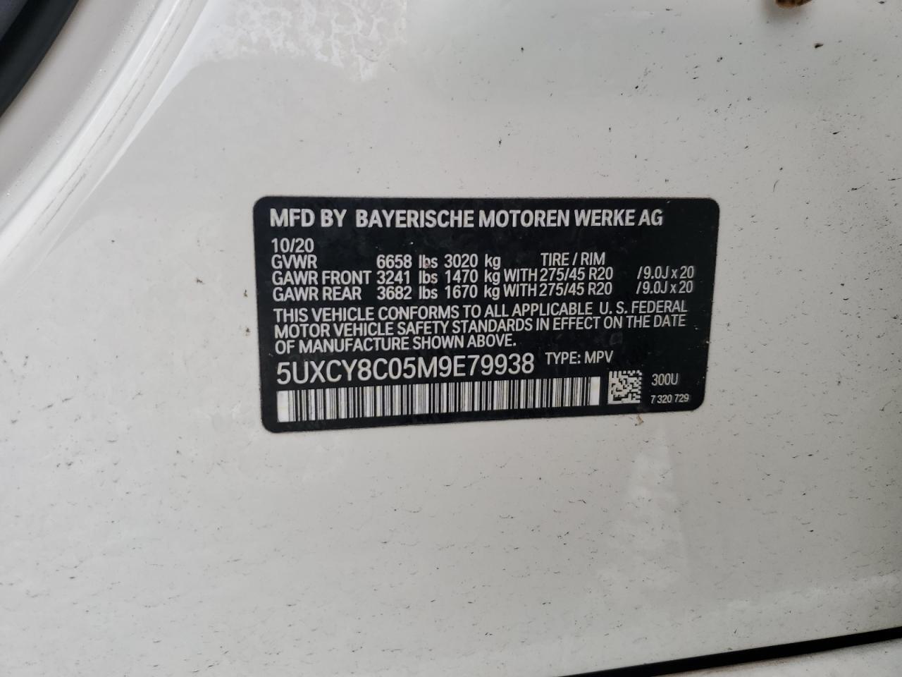 2021 BMW X6 M50I VIN: 5UXCY8C05M9E79938 Lot: 83807295