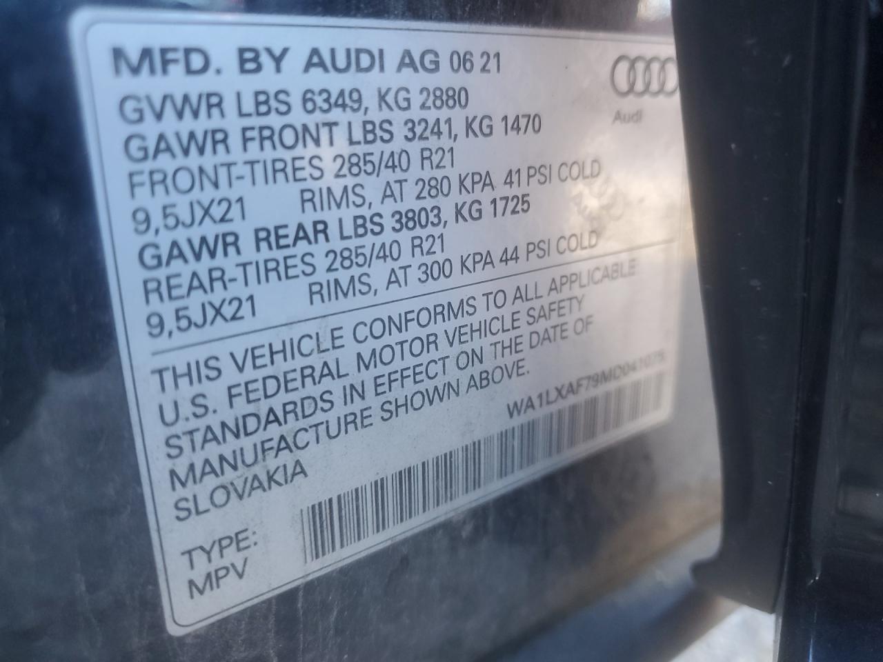 2021 Audi Q7 Premium Plus VIN: WA1LXAF79MD041075 Lot: 80326665