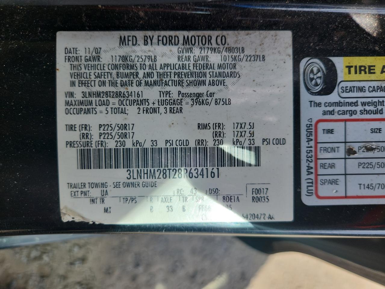 2008 Lincoln Mkz VIN: 3LNHM28T28R634161 Lot: 80463745