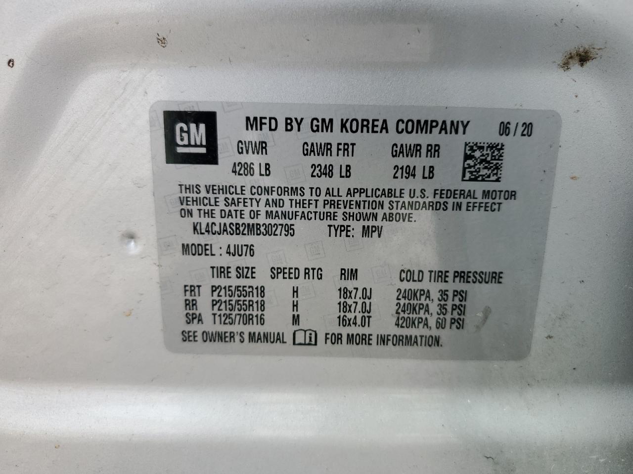 2021 Buick Encore Preferred VIN: KL4CJASB2MB302795 Lot: 82042605