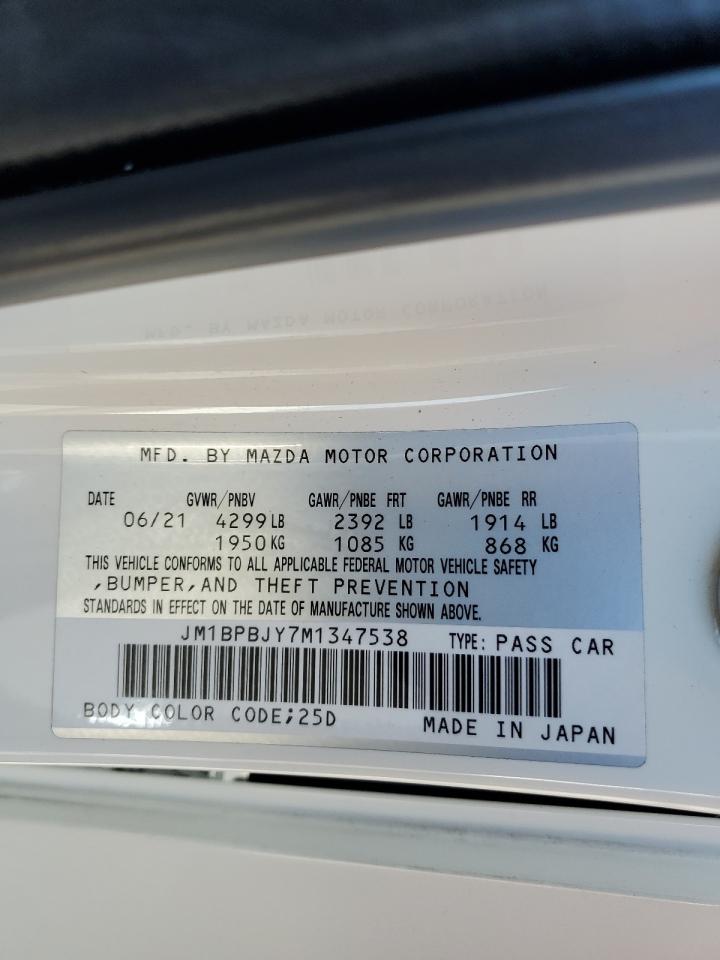 2021 Mazda 3 VIN: JM1BPBJY7M1347538 Lot: 71307065