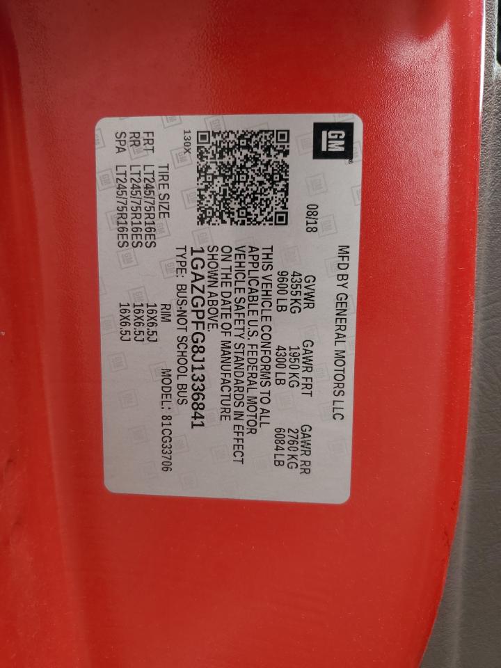 2018 Chevrolet Express G3500 Lt VIN: 1GAZGPFG8J1336841 Lot: 81023605