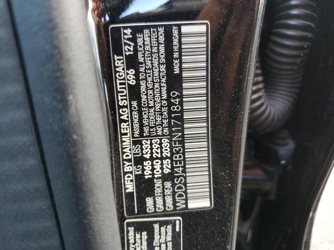 2015 Mercedes-Benz Cla 250 VIN: WDDSJ4EB3FN171849 Lot: 71682435