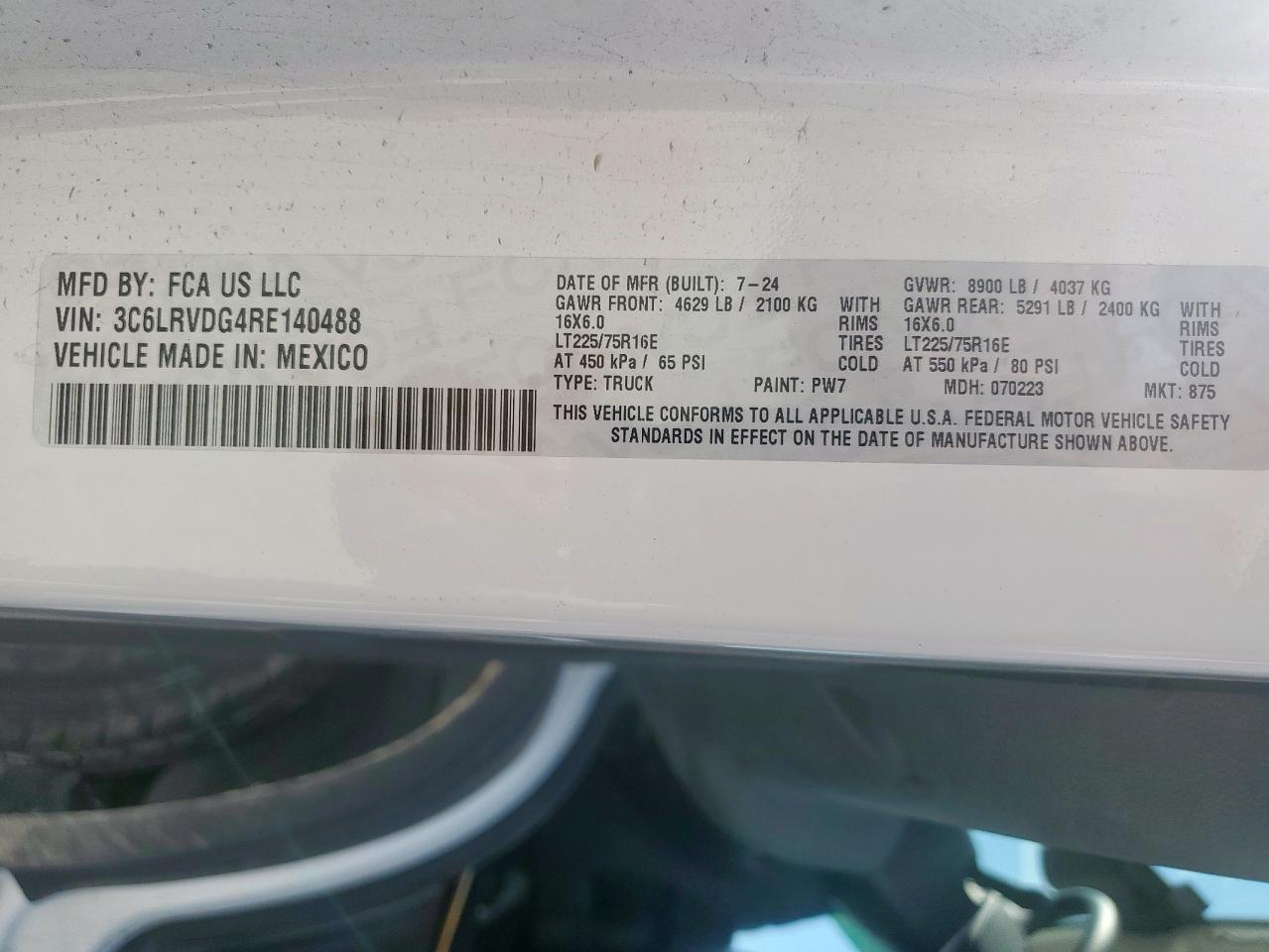 2024 Ram Promaster 2500 2500 High VIN: 3C6LRVDG4RE140488 Lot: 81673165