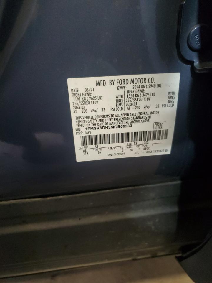 2021 Ford Explorer Xlt VIN: 1FMSK8DH3MGB66233 Lot: 81408575