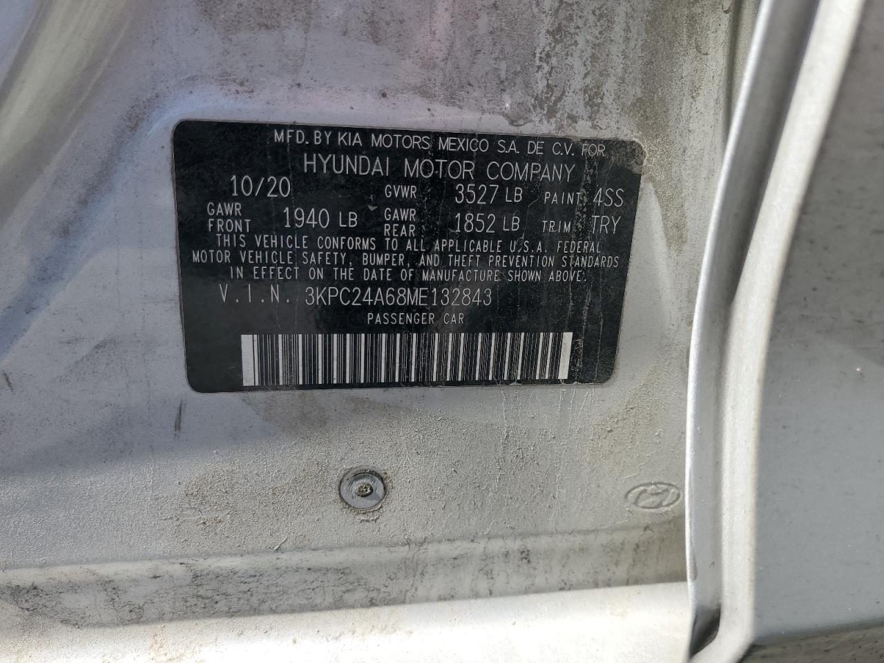 2021 Hyundai Accent Se VIN: 3KPC24A68ME132843 Lot: 84406295