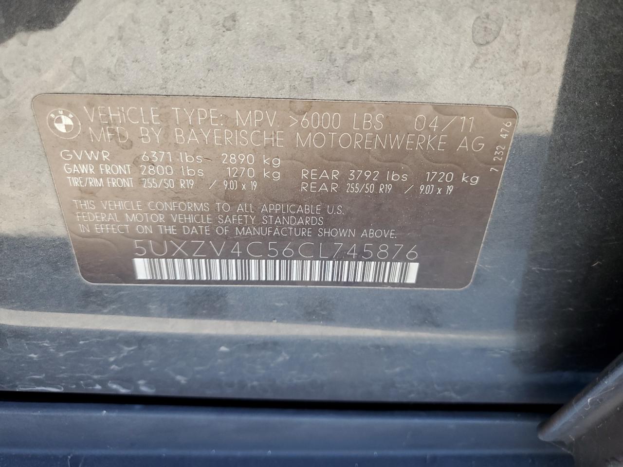 2012 BMW X5 xDrive35I VIN: 5UXZV4C56CL745876 Lot: 71427255