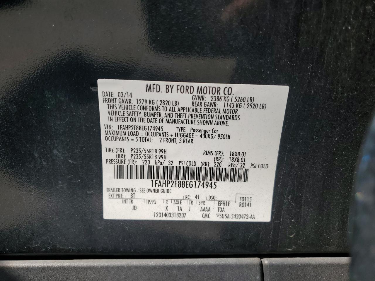 2014 Ford Taurus Sel VIN: 1FAHP2E88EG174945 Lot: 71716395