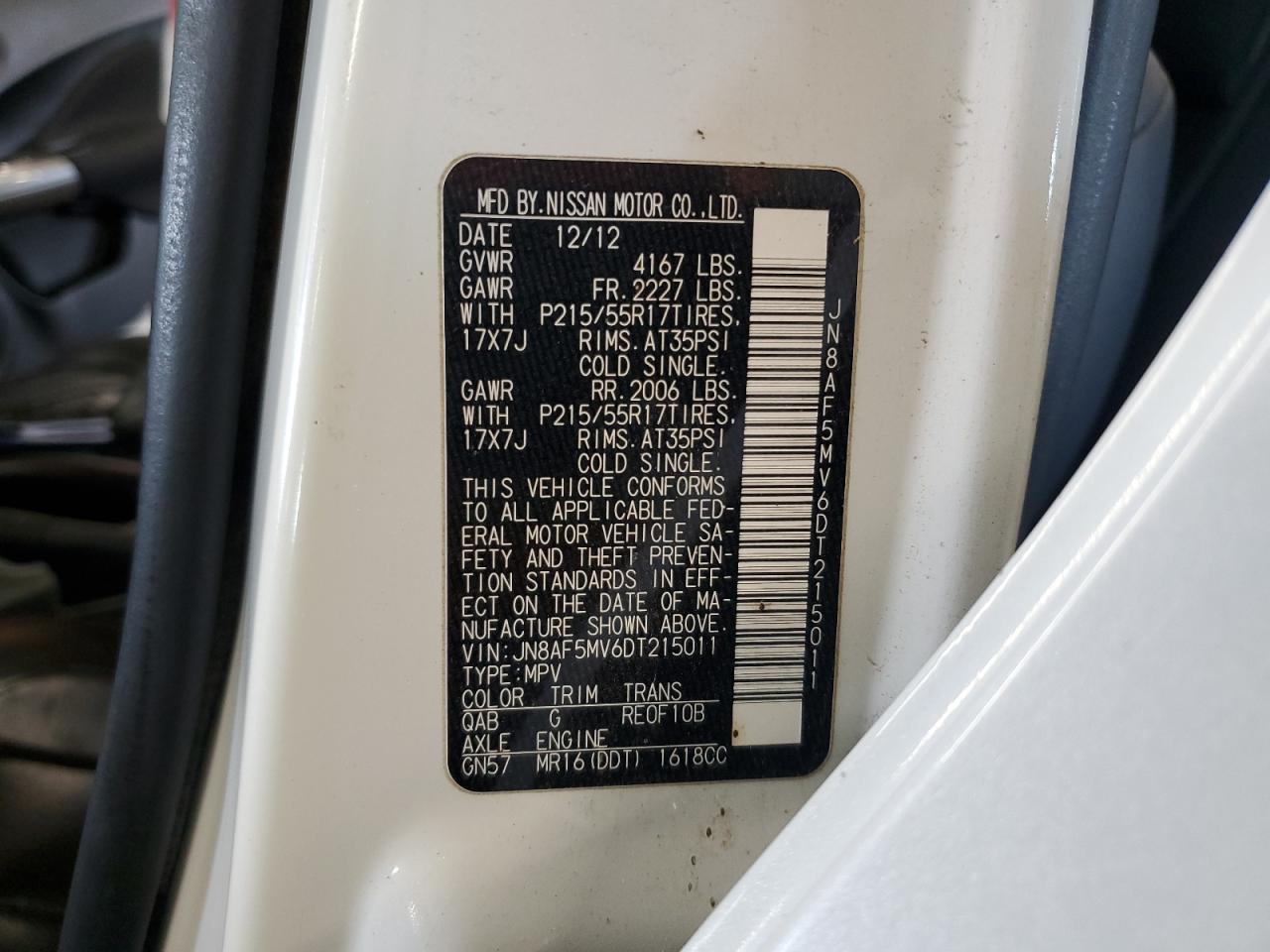 2013 Nissan Juke S VIN: JN8AF5MV6DT215011 Lot: 71856155