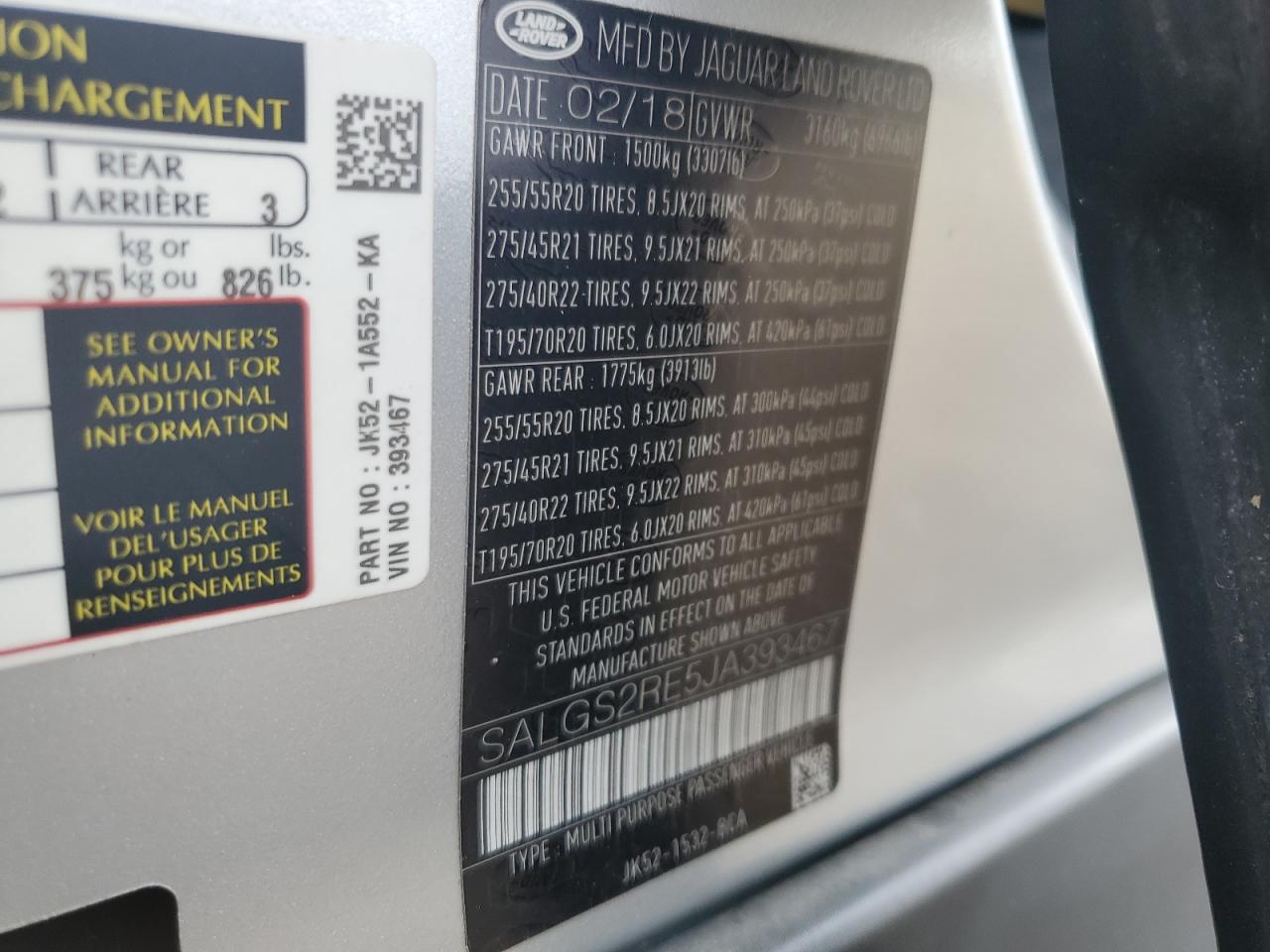 2018 Land Rover Range Rover Supercharged VIN: SALGS2RE5JA393467 Lot: 80925395