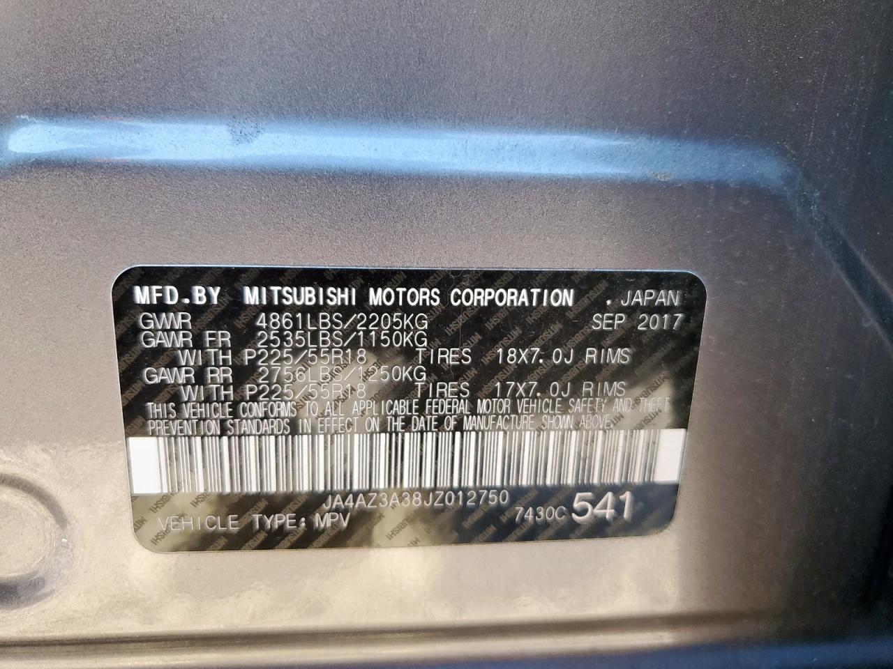 2018 Mitsubishi Outlander Se VIN: JA4AZ3A38JZ012750 Lot: 80895275