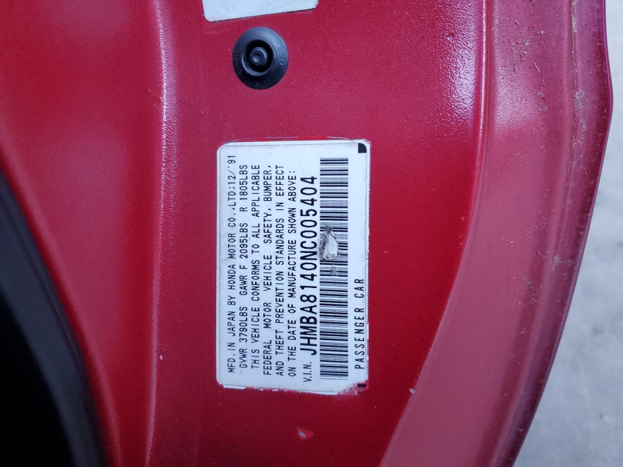 1992 Honda Prelude Base VIN: JHMBA8140NC005404 Lot: 80716435