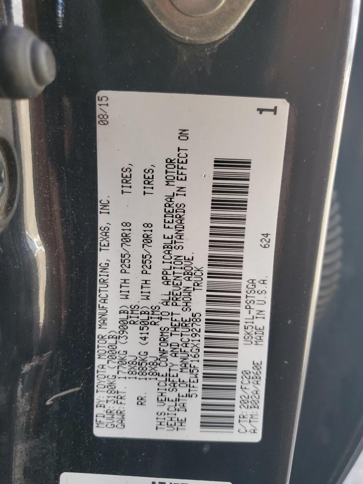 2016 Toyota Tundra Crewmax Sr5 VIN: 5TFEW5F16GX192785 Lot: 70763265