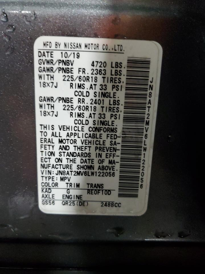 2020 Nissan Rogue S VIN: JN8AT2MV6LW122056 Lot: 83930675