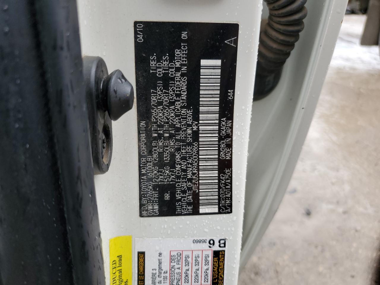 2010 Toyota 4Runner Sr5 VIN: JTEZU5JR9A5009866 Lot: 71546365