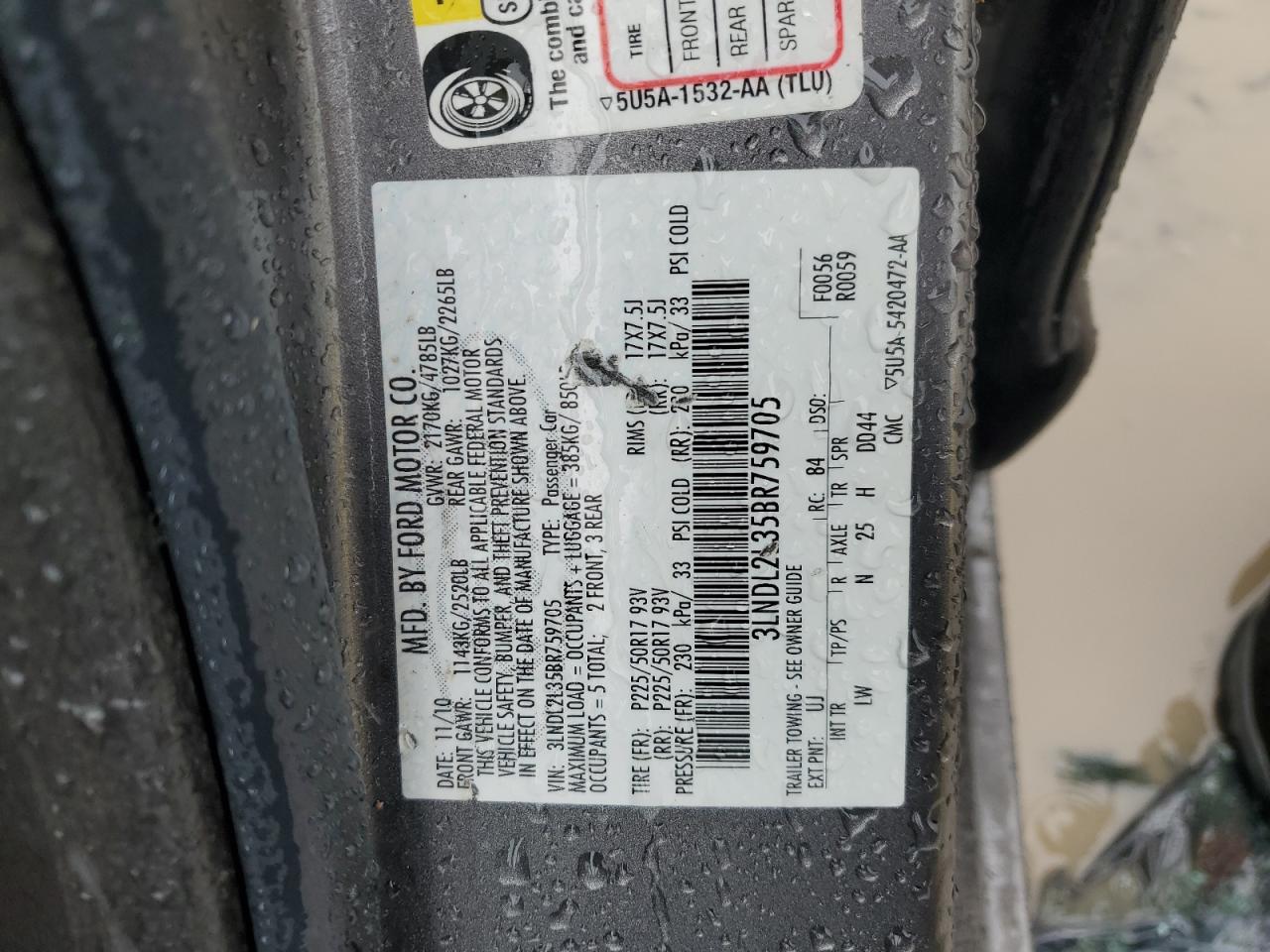 2011 Lincoln Mkz Hybrid VIN: 3LNDL2L35BR759705 Lot: 82053535