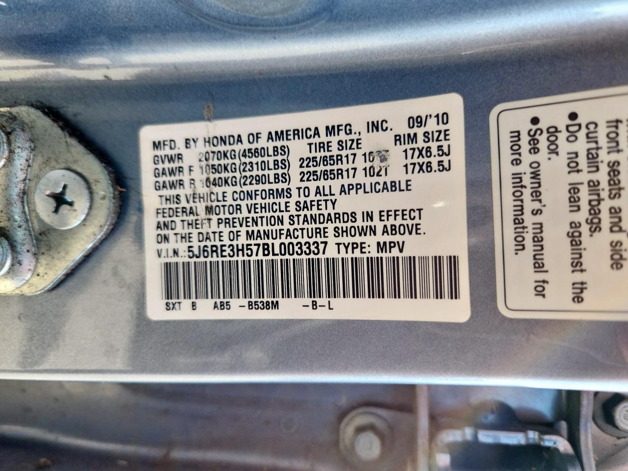 2011 Honda Cr-V Ex VIN: 5J6RE3H57BL003337 Lot: 82134875