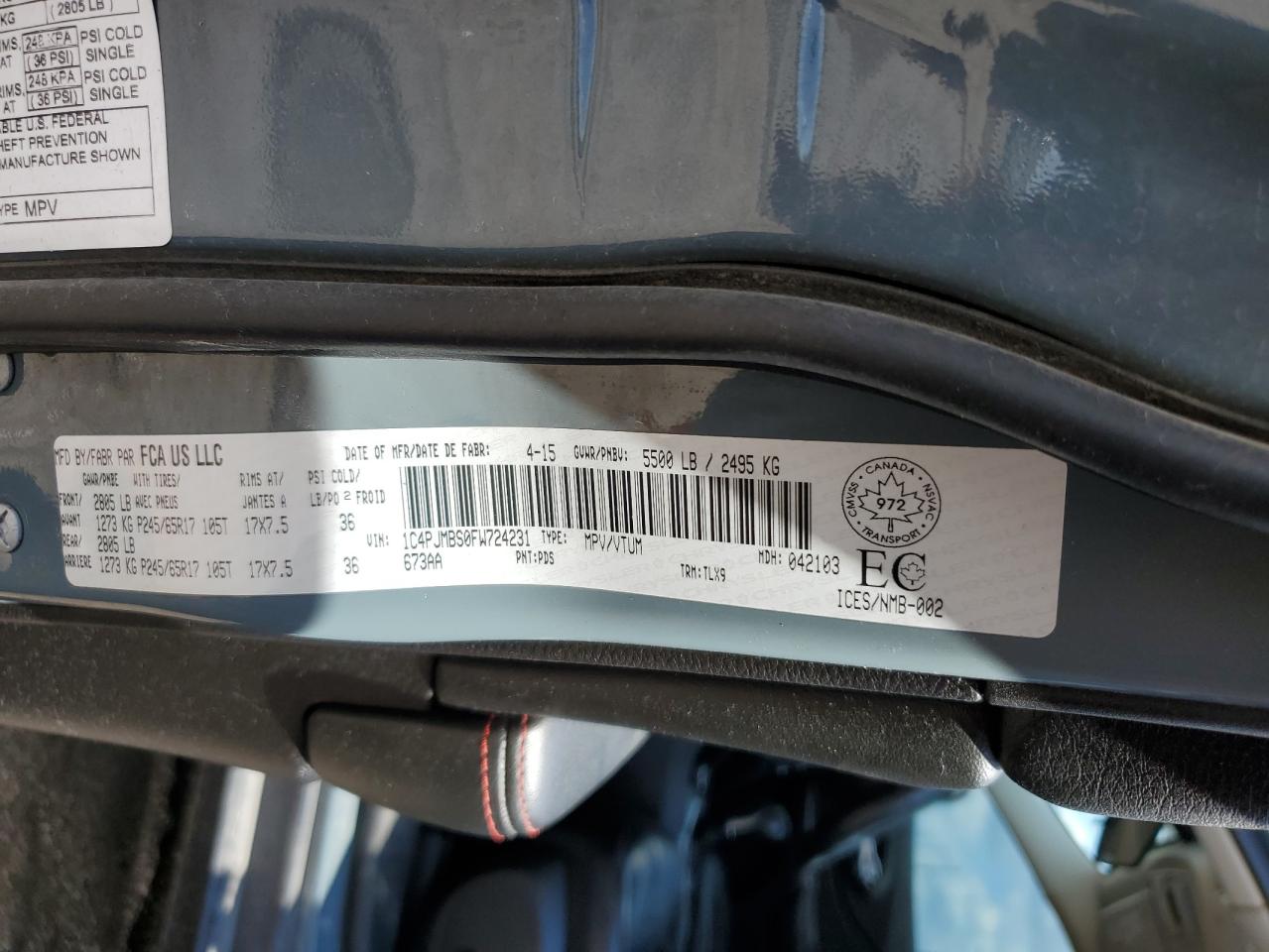 2015 Jeep Cherokee Trailhawk VIN: 1C4PJMBS0FW724231 Lot: 70766425