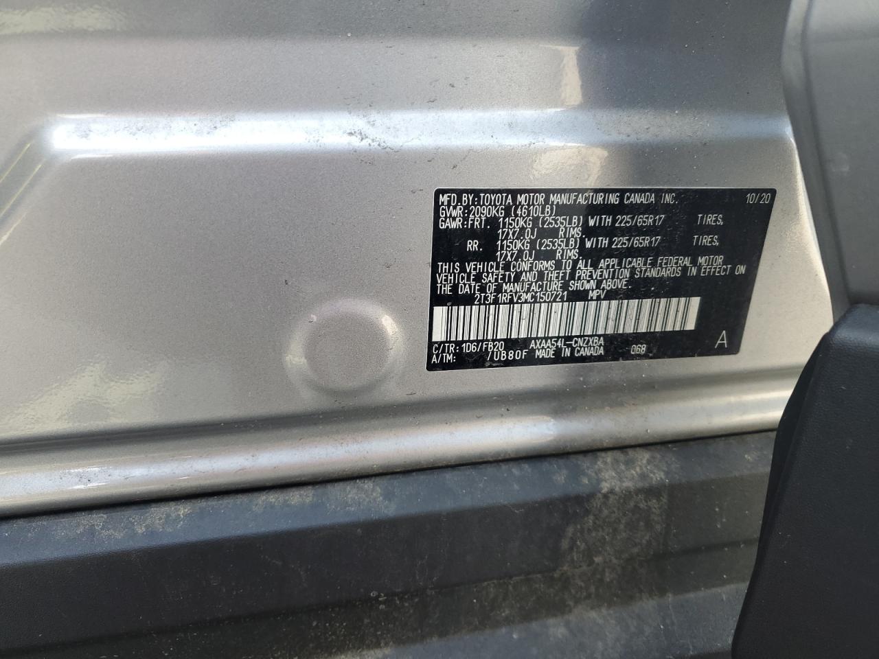 2021 Toyota Rav4 Le VIN: 2T3F1RFV3MC150721 Lot: 84584945