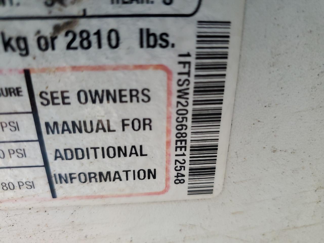 2008 Ford F250 Super Duty VIN: 1FTSW20568EE12548 Lot: 81730925