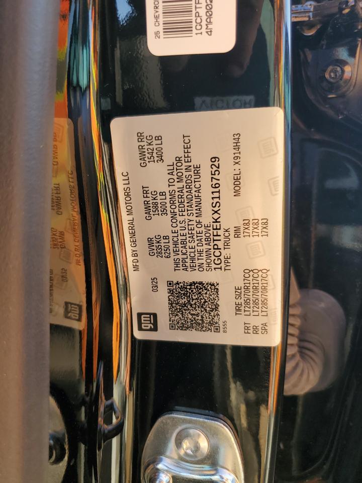 2025 Chevrolet Colorado Zr2 VIN: 1GCPTFEKXS1167529 Lot: 81853105