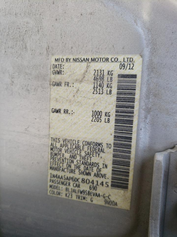 2013 Nissan Maxima S VIN: 1N4AA5AP6DC804145 Lot: 80356035