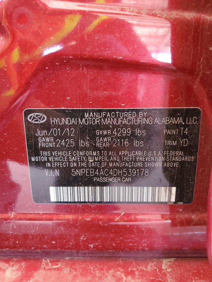 2013 Hyundai Sonata Gls VIN: 5NPEB4AC4DH539178 Lot: 72032285