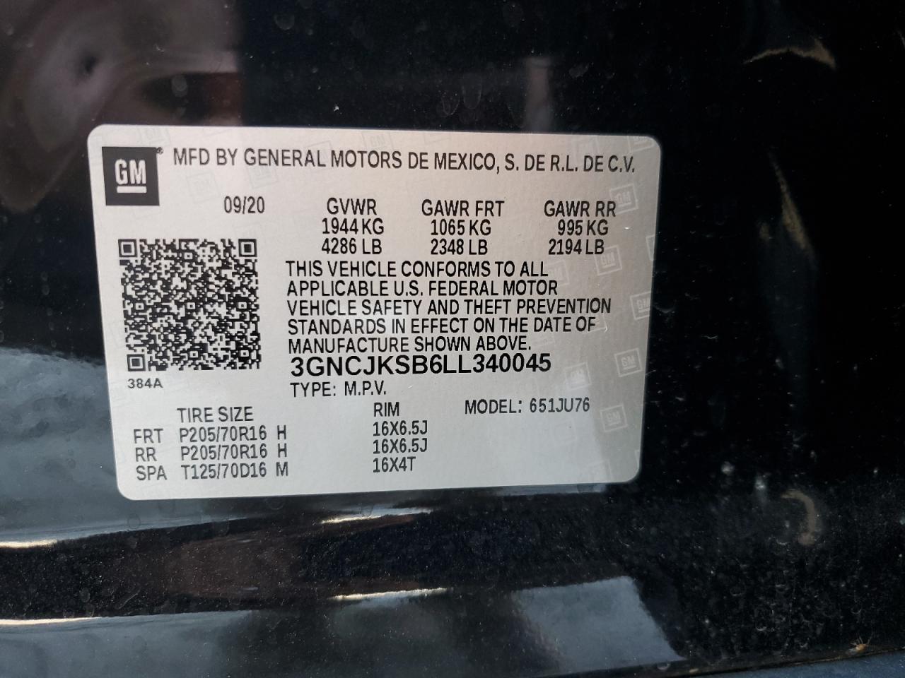 2020 Chevrolet Trax Ls VIN: 3GNCJKSB6LL340045 Lot: 81198845