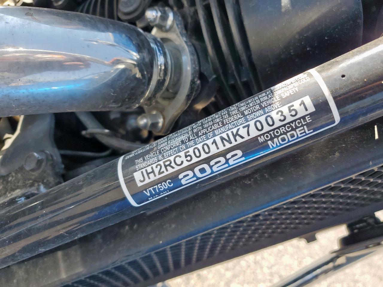 2022 Honda Vt750 C VIN: JH2RC5001NK700351 Lot: 71201445