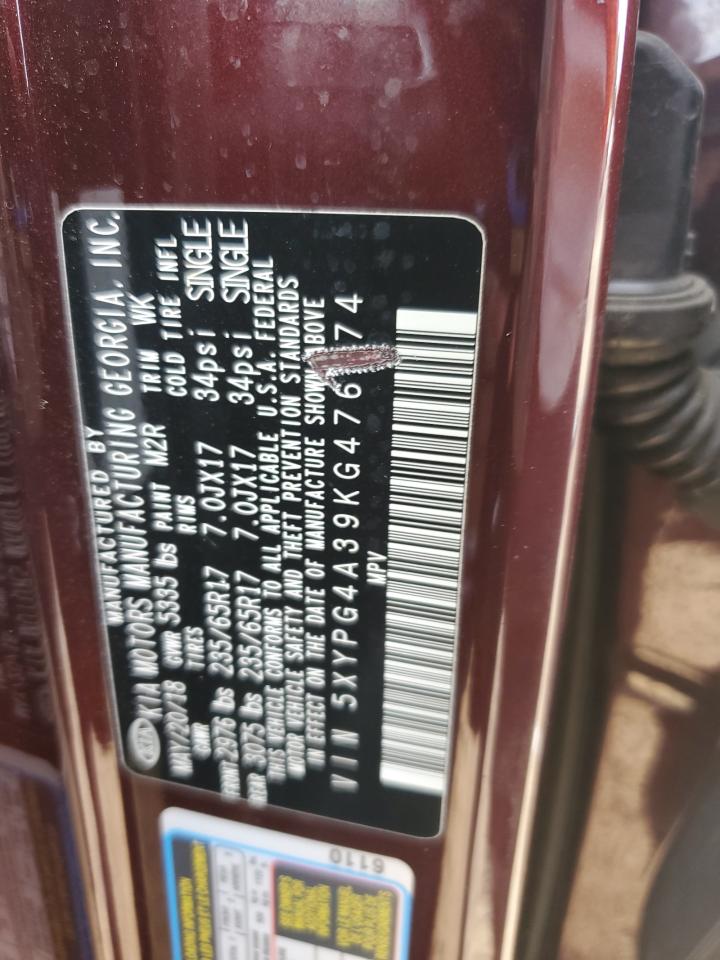 2019 Kia Sorento L VIN: 5XYPG4A39KG476674 Lot: 72074685