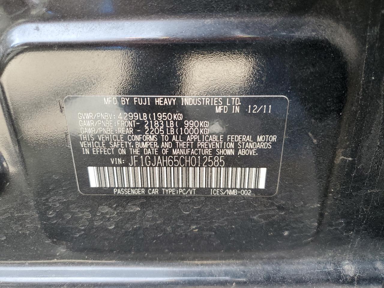 2012 Subaru Impreza Limited VIN: JF1GJAH65CH012585 Lot: 81497615