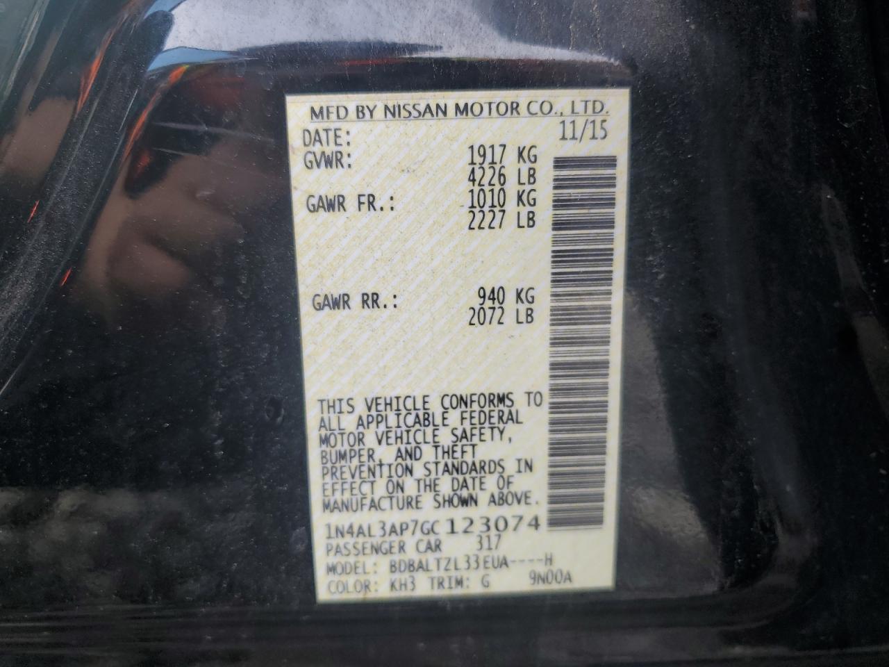 2016 Nissan Altima 2.5 VIN: 1N4AL3AP7GC123074 Lot: 82150605