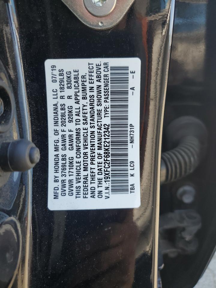 2019 Honda Civic Lx VIN: 19XFC2F68KE212342 Lot: 82171315
