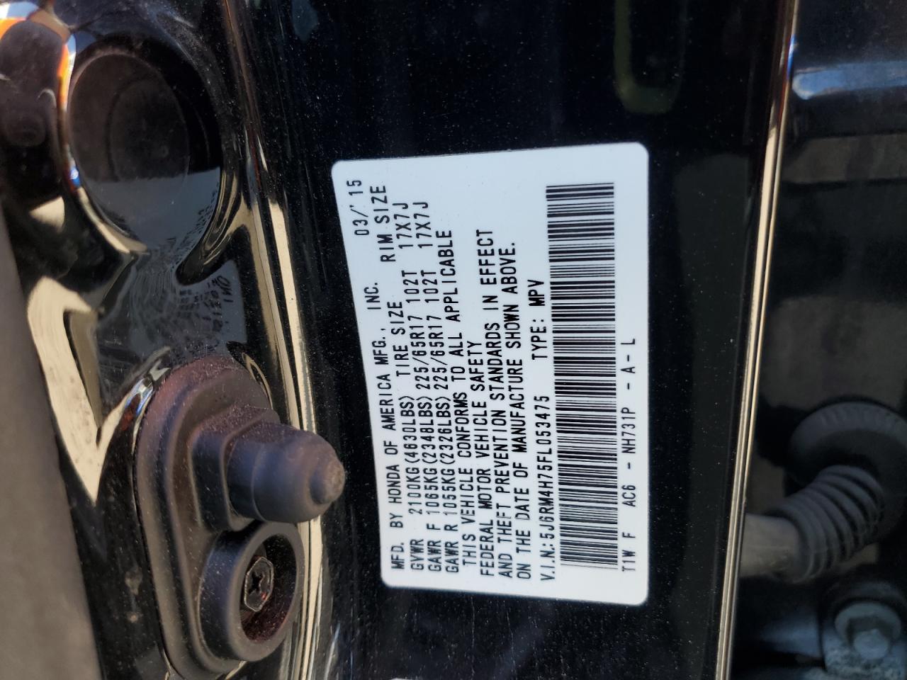 2015 Honda Cr-V Exl VIN: 5J6RM4H75FL053475 Lot: 81493825